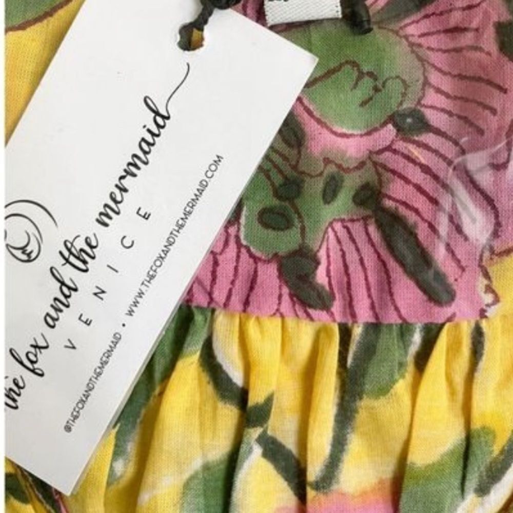 Fox & the Mermaid Venice floral block printed cotton midi dress Sz M/L NWT - Picture 8 of 11